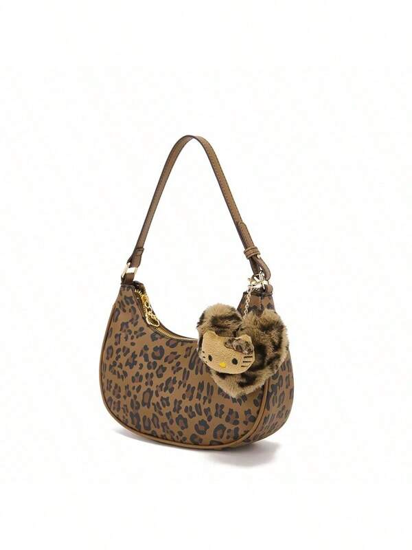 Sanrio Retro Chic Leopard Print Shoulder Bag, Versatile Crossbody Bag, Niche Commuting Messenger Bag, School Supplies Bridesmaid Gift Easter Gift Back To School