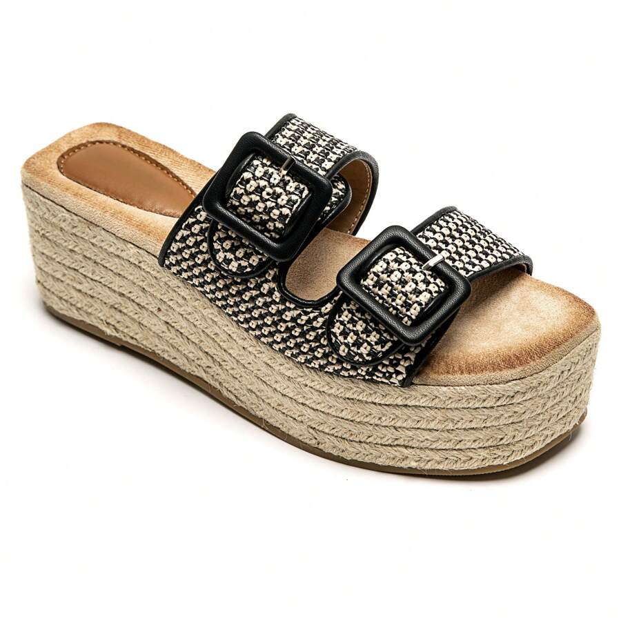 Sandalias de plataforma con suela gruesa, versátiles y de moda para el verano - Negro - Ver 1