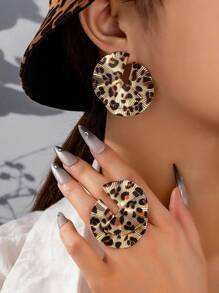 1 Set Minimalist Stylish Versatile Exaggerated Asymmetrical Design Rings And Earrings Suit, Suitable For Vacation And Daily Wear - Geometric Set - View 9