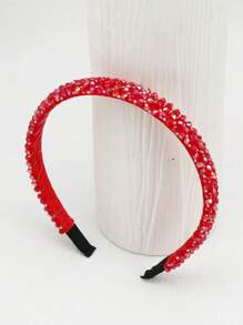 1 pieza Diadema con cristales de cuadrícula estrecha roja para mujer