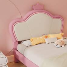 Upholstered Bed With Sturdy Slatted Frame, Single Bed For Boys And Girls, PU Leather Headboard, Metal Support Feet