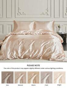 2/3pcs Luxury Gold Satin Bedding Set, Soft & Breathable, Wrinkle-Resistant, Promotes Better Sleep, Elegant Hotel Style, Great Gift For Parents & Friends, Includes 1 Duvet Cover + 2 Pillowcases, Oeko-Tex Certified - Champagne - View 10