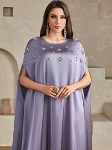 Women's Summer Round Neck Rhinestone Embellished Casual Dress - Purple - View 1