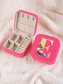 1入迷你個性化字母珠寶盒，便攜式拉鍊珠寶收納盒，適用於戒指項鍊耳釘收納，旅行配件珠寶盒，適合作為母親禮物、伴娘禮物、珠寶盒女士家居裝飾