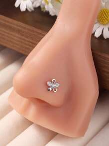 2Pcs Nose Rings Stud L Shape Nose Rings Cubic Zirconia Butterfly Flower Shape Nose Studs Piercing Jewelry For Women Men