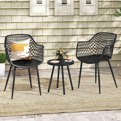 Lifezeal 3 Piece Patio Bistro Set All Weather Heavy Duty Table And Chairs Set Of 2 Black/Yellow