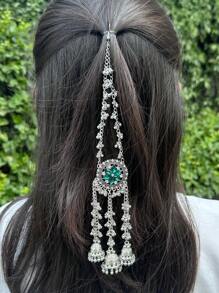 1pc Fashion Water Drop Shaped Multi-Layer Tassel Headchain, Stylish For Festivals, Parties, Weddings - Oxidized Silver - View 8