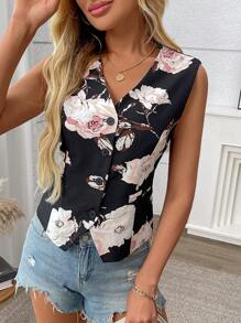 Damen bedruckte Weste, lässige vielseitige Weste, elegant für Büro und Alltag