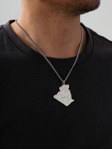1 Pc Men's Fashion Personalized Map Shaped Metal Pendant Necklace - Silver - View 1