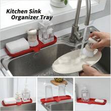 Silicone Bathroom Soap Dishes With Drain Spout-Bathroom And Kitchen Sink Organizer,Sponge Holder,Dish Soap Tray,Perfect For Dispenser,Scrubber,Bottle,Cup On Sink Or Counter-Coffee 4.9"*3.2" - 紅色 - 查看 4