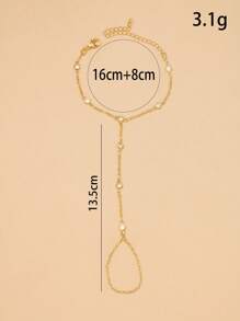 1 pieza Pulsera de cadena de mano+muñeca+dorso de joyería con eslabón de color dorado y cristal círculo bohemio, accesorios de playa de verano para mujer - Dorado - Ver 5