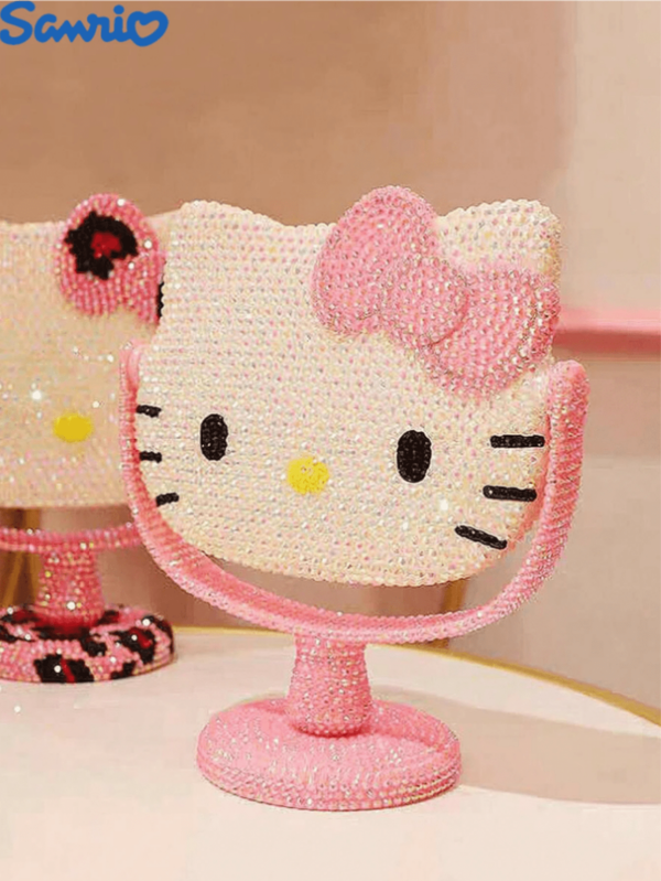 Sanrio 1 set Espejo decorativo autoadhesivo Hello Kitty de Sanrio, espejo de tocador giratorio de cristal hecho a mano, espejo de maquillaje decorativo portátil, mejor regalo para niñas, empaque seguro (algunos con materiales de color aleatorio incluidos) Útiles escolares, de vuelta a la escuela