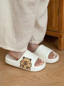 XIXITIAO Capybara Couple Slippers, Soft Flat Casual Slippers, EVA Spring/Summer Cute Slippers, Solid Color Classic Flat Slippers With Fashionable Capybara Pattern, Suitable For Outdoor/Beach/Home Use - Cream White - View 3