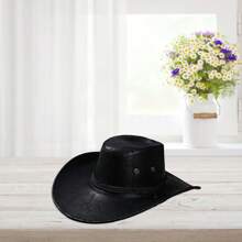 One PCS-Fashionable Retro Cowgirl Hat For Women  Men - Durable Synthetic Leather Sun Cap For Holidays, Beach Outings  Hiking Trails - màu đen - Xem 6