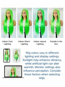 Elegant Straight Lace Front Wig 13x4 Light Green High Density 180% For Women - High Temperature Fiber, Glueless, Pre-Plucked, Heat Resistant Synthetic Hair Wigs - 綠色 - 查看 10