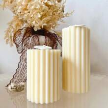 1pc Miniature Candles The Size Of A Palm Modern Ribbed Candle Set Large Soy Wax Scented Ribbed Pillar Candles Rotating Geometric Decorative Candles Suitable For Home Decor Swirl Art Candles Living Room Bathroom (White) Gifts Birthday Graduation