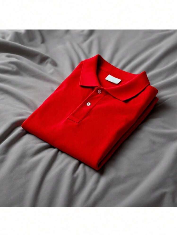 Baby Blue Piquet Polo Neck T-Shirt For Men - 紅色 - 查看 1