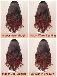 26 Inch Wavy Lace Front Wig Women, Black With Red Highlights, Middle Parting Bangs, Heat-Resistant Synthetic Curly Wig, Suitable For Daily, Party, Christmas Cosplay - Red Highlight - View 11