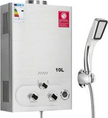 BriSunshine Calentador de Agua de Gas 10L Con Ducha Sobrealimentada, Calentador de Agua de Gas GLP Propano Butano Adecuado Para el Hogar, Vehículos Recreativos y Exteriores [Clase de eficiencia energética A]