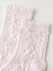 3 Pairs Girls' Bow Lace Trim Mid-Calf Socks, Cute Design, Spring - Multicolor - View 5