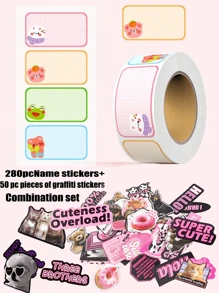 1 rollo 290 piezas Etiquetas con nombres de estudiantes de dibujos animados lindos, etiquetas adhesivas de nombres para libros - Multicolor - Ver 19