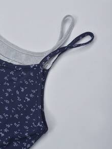 全新夏季碎花无袖中长连衣裙，内置衬里，百搭设计 - 藍色 - 查看 3