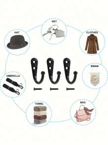 30个/包 重型不锈钢壁钩，带螺丝 - 优质衣物、帽子、浴袍、外套悬挂解决方案 - 浴室配件、家居收纳、厨房储物、卧室装饰、室内墙面安装金属衣钩 - 黑色 - 查看 4