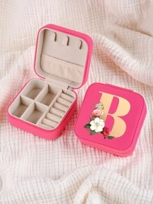 1入迷你個性化字母珠寶盒，便攜式拉鍊珠寶收納盒，適用於戒指項鍊耳釘收納，旅行配件珠寶盒，適合作為母親禮物、伴娘禮物、珠寶盒女士家居裝飾