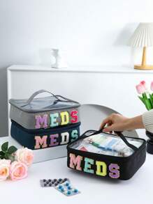 1 Piece Preppy Chenille Letter Patch Clear PVC Visible Top Cosmetic Bag With Handle , Large Capacity Travel Toiletry Makeup Zipper Pouch,Portable MEDS Medicine Storage Box Bag For Home And Travel Essentials Makeup Travel Toiletry Organizer Clear Essentials Gifts Storage Zipper Accessories Nail,Gifts For Women,Christmas Gifts,Gift Ideas For Women