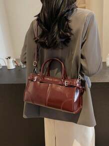 新款时尚手提包，简约优雅斜挎包，PU 皮革百搭复古都市时尚单肩包，适合女性日常通勤和购物 - 酒紅色 - 查看 4