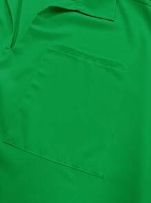 Plus Size 2 Pcs Set Loose Casual Top With Lapel Collar, Pocket + Wide Leg Pants Elegant Summer - Green - View 3