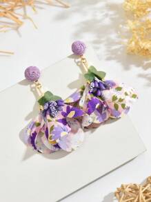 1 par de brincos de tecido floral boêmio feitos à mão, acessórios de orelha florais elegantes, estilo de moda, adequados para casamentos, festivais, dia das mães, diário, férias, festa para mulheres