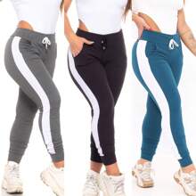Kit 3 Crepe Knit Trousers With Belt - Gray Black Blue - View 1