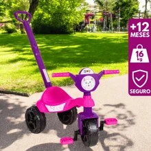 Carrinho de Passeio Triciclo Kemotoca Gatinha Aranha Motoca Velotrol Quadriciclo com Haste Empurrador e Pedal Brinquedo Infantil Menino Menina Criança Bebe Andador Barato - Rosa - Visão 2