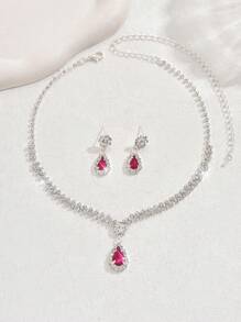 Damen 2-teiliges Schmuckset mit Tropfenanhänger Halskette und Ohrringe, geeignet für den täglichen Gebrauch, Bankette und Hochzeiten