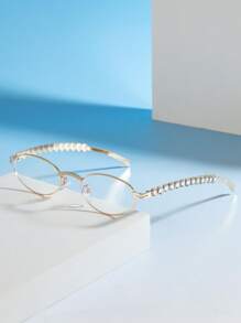 1 件椭圆形镜框时尚水晶装饰男女通用眼镜，适合近视