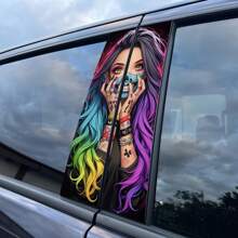 2pcs Cool Girl Car Decals, Glossy Finish, Self-Adhesive Plastic B-Pillar Stickers, Easy Peel And Stick Car Accessories For Vehicle Decoration - Multicolor - View 5