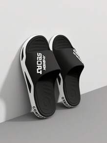 男士时尚户外/室内防滑耐磨舒适拖鞋，适合散步、漫步、海滩 - 黑與白 - 查看 2