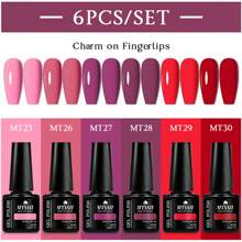 Mtssii Juego de 6 esmaltes de uñas en gel de unicolor de 7 ml, colores primavera-verano, glitter, negro, blanco, rojo, resistente a remojo, UV, semi-permanente, suministros para uñas
