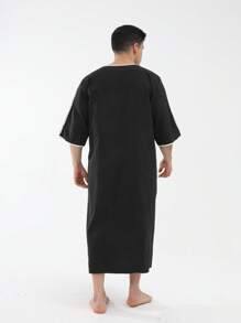 Long Robe For Men, 3/4 Sleeve, Loose Fit, Malaysia Robe Shirt - Black - View 7
