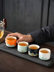 4pcs Set, Tea Cups, Chinese New Year Tea Gift Box, Family Love, Chinese Landscape Painting Style Tea Cups, Water Cups, Kung Fu Tea Cups, Father's Day Gift
