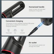 CARSUN [Dual Use: Car & Home] Cordless Handheld Vacuum Cleaner With 3500pa Strong Suction, Portable Dual Brush Heads Set, Car And Home Dust And Pet Hair Cleaning Tool - Black - View 7