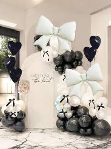 Set de 122 globos blancos con lazo para cumpleaños, globos de látex perlados, globos blancos con lazo, globos de látex en forma de corazón, lazos negros, adecuado para fiesta de cumpleaños, fiesta con lazos, despedida de soltera, boda, fiesta de despedida de soltera - Multicolor - Ver 1