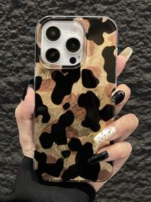 Cow Pattern Chic Asymmetrical Milk Cow Print Delicate Gauze & Tin Foil Phone Case, Stylish Korean Aesthetic, Compatible With Apple IPhone11/12/13/14/15/16/16PRO/16PROMAX, GalaxyA05/A15/A25/A35/A52/A53/A54/A55/S20/S23/S24