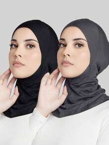 2pcs Women's Fashion Solid Color Elastic Chin Cover Tubular Headband/Neck Warmer - 05-black+Dark Gray - View 2