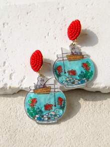 Pink Snail 手工制作的种子珠耳钉、创意个性耳环、卡通卡哇伊耳环、时尚珠宝、猫和鱼缸动物爱好者丙烯酸树脂吊坠耳环，适合女士女孩、夏季冬季假期海滩派对礼物，适合她和情侣、复活节礼物耳环