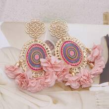 1 Pair Bohemian Romantic Floral Statement Earrings Women's Elegant Vintage Pattern Large Hoops For Holiday Fashion Jewelry