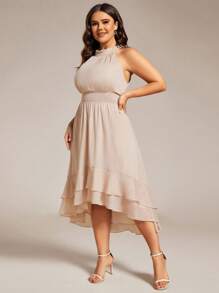EVERPRETTY Plus Elegant Halter Bridesmaid Wedding Guest Dresses For Wedding - Champagne - View 3