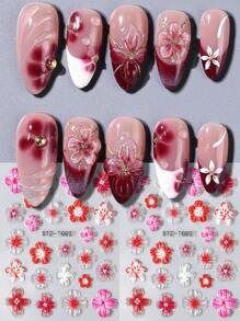 5D浮雕花朵指甲贴纸软糖果冻图案花卉指甲贴花极光渐变透明花朵美甲贴纸优雅焦糖花朵指甲配件女士美甲