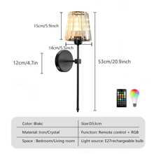 Battery Operated Crystal Wall Sconces 1/2 Gold Wireless Wall Sconce With USB Rechargeable LED Light Bulbs 12 Colors Dimmable Crystal Wall Lamp With Remote For Bedroom Living Room, Bulbs Included Without Light Bulb Vintage Wall Sconce Rechargeable Wall Sconce Stick On Sconces Wall Lighting